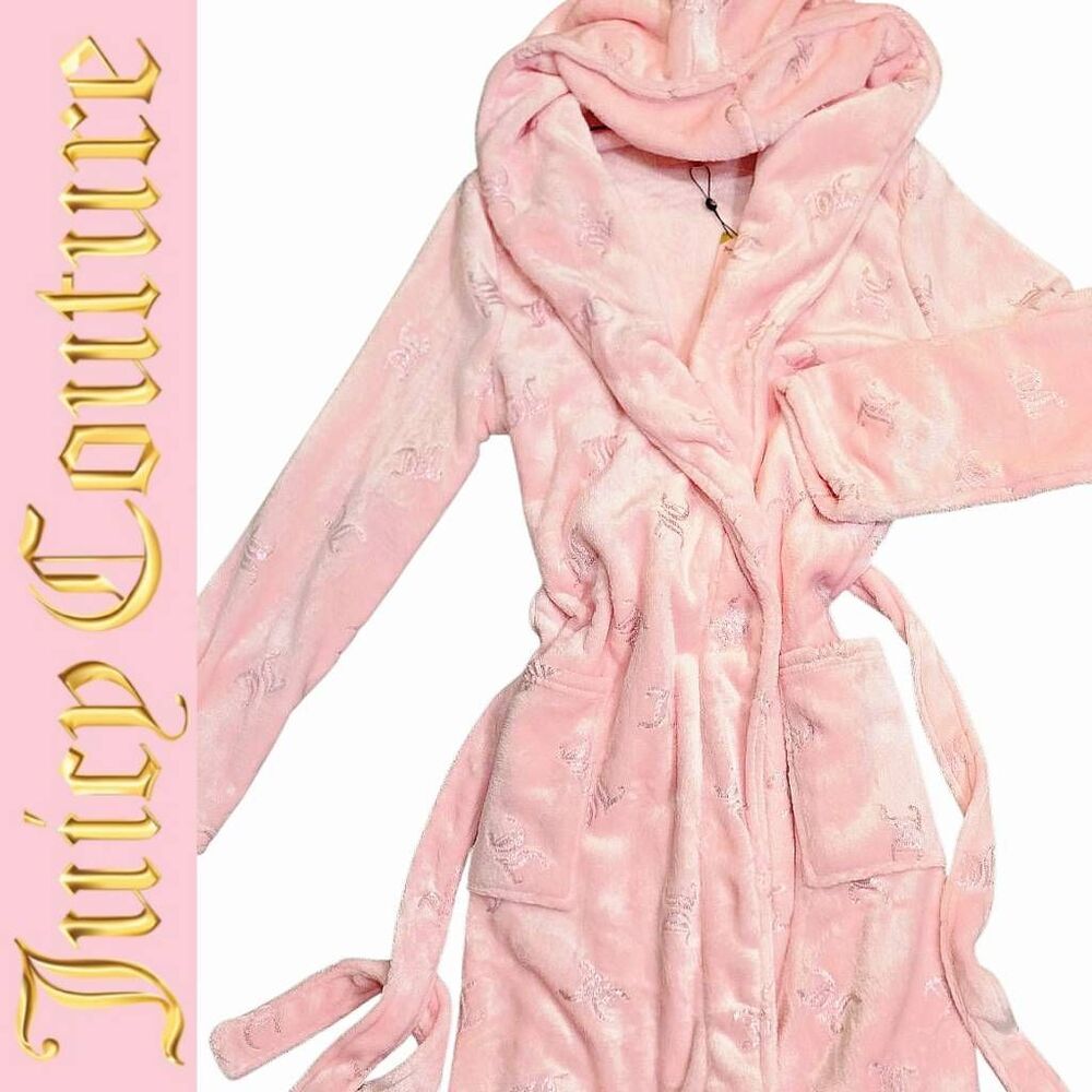 Juicy‎ Couture Iridescent JC Logo Plush Collar Hooded Robe